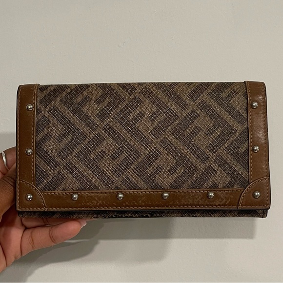 Brown Patterned Wallet with Stud Accents - Picture 1 of 3